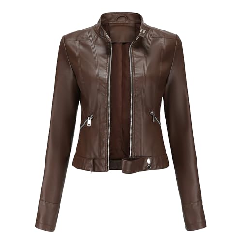 Manteau court en similicuir ajusté pour femme au style motard décontracté