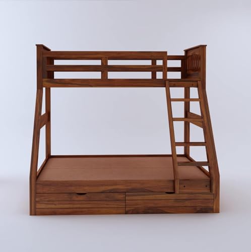 Image of Custom Decor Sheesham Wood Bunk Bed | Wooden Double Bed Bed Furniture for Bedroom | Living Room | Home (Taper-N)