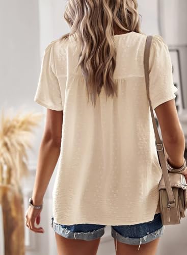 Image of Falechay Womens Summer Tops Crewneck Short Sleeve Shirts Casual Chiffon Blouses Flowy Lace Hem Boho Clothing Trendy 2026