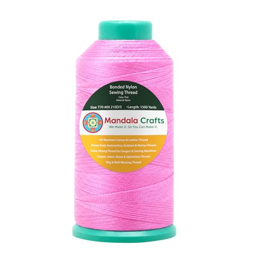 Mandala Crafts Size 69 210D T70 Pink Bonded Nylon Thread, 1500 YDs