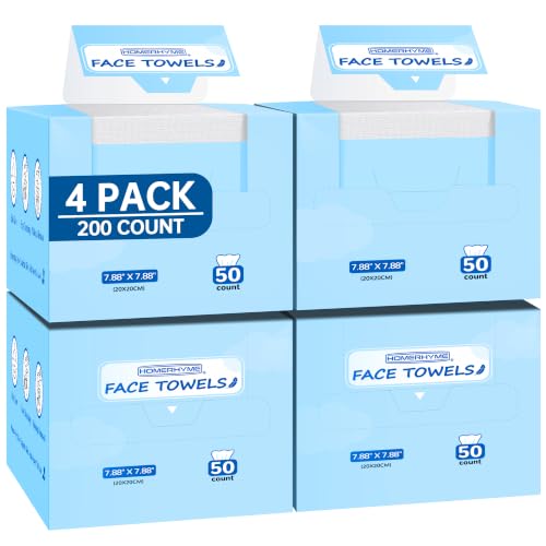 Image of Disposable Face Towels, 200 Count Biodegradable Face Towelettes, Lint- free Makeup Remover Dry Wipes, Multi-Purpose Face Washcloths for Washing Face, Sensitive Skin & Travel, 4 Boxes