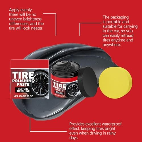 2 Pack Car Tire Shine with Sponge, Tire Polishing Paste, Tires Coating Paste Rapid Acting, Auto Wheel Polishing Pastes with Applicator, for Truck Sedan RV SUV