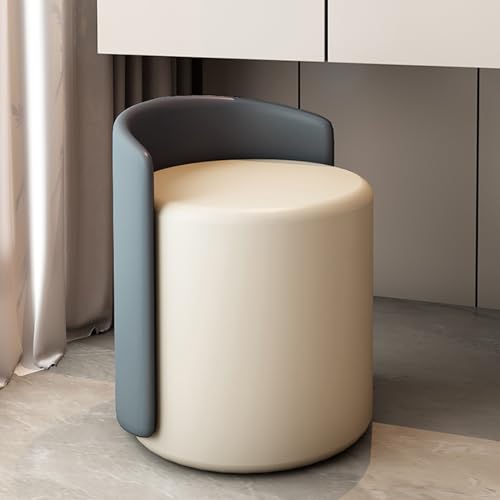 Puf redondo, silla de tocador de cuero azul para sala de maquillaje, taburete acolchado suave para sala de estar y dormitorio, 37 x 55 x 44 cm, asiento elegante y cómodo