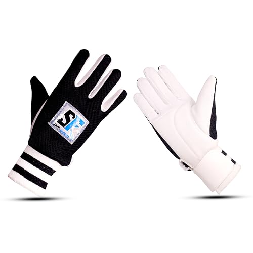Image of Cricket Wicket Keeping Gloves Black Cotton Padded Inner RECOMMANDED for Tennis Ball (Black Inner)