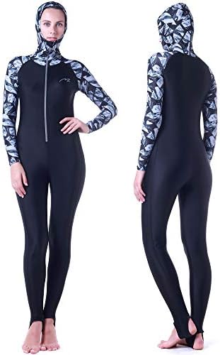 Wetsuit Full Suits for Women or Mens Modest Full Body Diving Suit & Breathable Sports Skins for Running Snorkeling Swimming 1009 (017-girl-black, XL)
