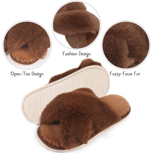 Women's Fuzzy Fluffy House Slippers with Cute Plush Memory Foam Insoles, featuring a Cross Band Design, suitable for Indoor and Outdoor Wear2