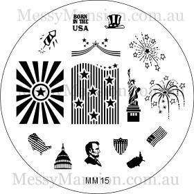 MESSY MANSION MM15 Nail Art Stamping Plate - 4th July Themed