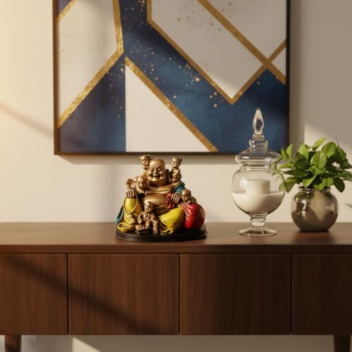 Image of ZAICUS Laughing Buddha Showpiece with Five Children for Home Decor | Feng Shui Buddha Idol for Wealth, & Good Luck | Decorative Statue for Living Room, Office Desk & Gift Item