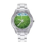 BVKWNTSA Elegante orologio da polso da uomo con cinturino in acciaio verde stampato sul prato - Elegante orologio da polso analogico al quarzo, leggero e confortevole
