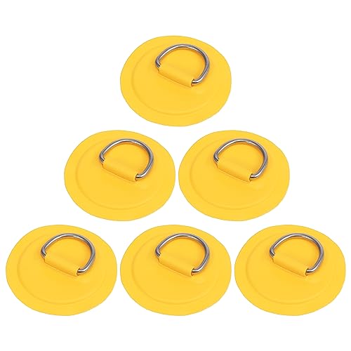 X AUTOHAUX 6pcs D Ring Patch PVC Stainless Steel Round Shape D Ring Pad for Inflatable Boat Kayak Canoe Deck Yellow