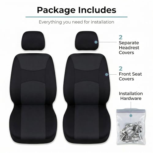 Image of FH Group Universal Car Seat Covers Front Set for SUV Truck Sedan Vans | Waterproof All-Purpose Cloth Seat Cover Set Airbag Compatible Washable Split Bench Protector Interior Upgrade - Black