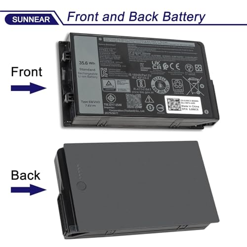 Image of 6WVHD 451-BDDY Laptop Battery 35.6Wh Replacement for Dell Latitude 7230 Rugged Extreme Tablet Dell T06H T06H001 Series Notebook 6WVHD FNW8F 0VDDJY VDDJY 0JM6CX JM6CX 7.6V 4-Cell