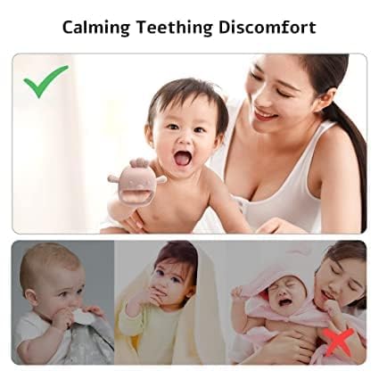 Image of PandaEar Silicone Baby Teething Toys| Baby Hand Teether Mitten for Sucking Needs| Chew Toys Hand Pacifier for Soothing Teething Pain Relief (Rattle Penguin Dark Pink)