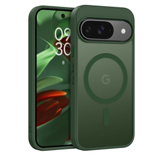 DUEDUE for Google Pixel 9 Pro Case Magnetic, Pixel 9 Case[Compatible with Mag Safe], Translucent Matte Back Protective Cover Anti-Scratch Shockproof Phone Case for Pixel 9/9 Pro, Green