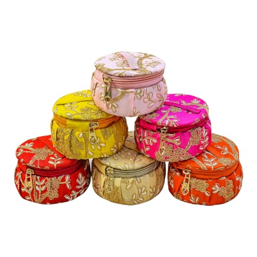 Image of Rishabh Overseas Multipurpose Box Pack of 6 | Matki Shape Embroidery Jewellery Organiser & Earring, Bracelets, Chudi Storage Box | Stylish Wedding Women Return Gift | Bridal Storage Box (Multicolor)