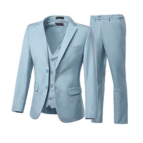 Yanlu Suits for Men 3 Pieces Sky Blue Prom Tuxedos Slim Fit Notch Lapel Blazer Vest and Pant for Homecoming Party Wedding Mens Suit sb-4842