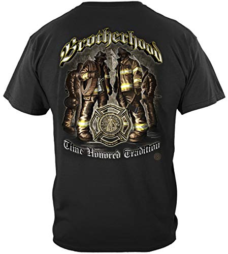 Erazor Bits Firefighter Short Sleeve Shirts, 100% Cotton Casual Mens Shirts, Time Hono Tradition Brotherhood Firefighter T-Shirts for Men or Women (X-Large) Black