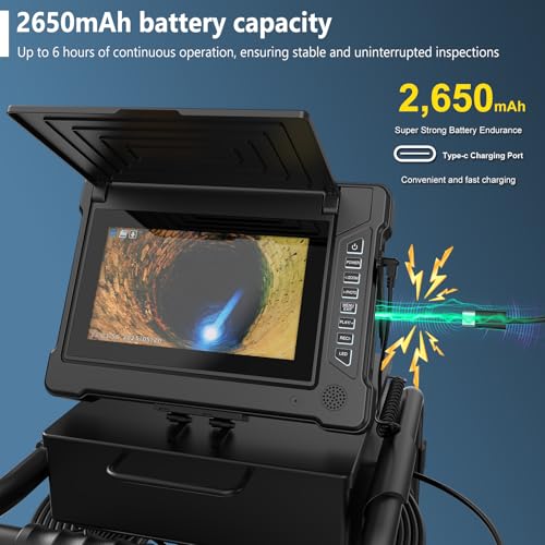 GAMWATER Caméra Inspection Canalisation Auto-Nivelante 23mm, Écran HD 7 Pouces, Câble 5mm avec Repères Métriques, IP68 Étanche, 12 LED, DVR, Carte TF 32Go, Batterie 2650mAh（30M） – vue 5