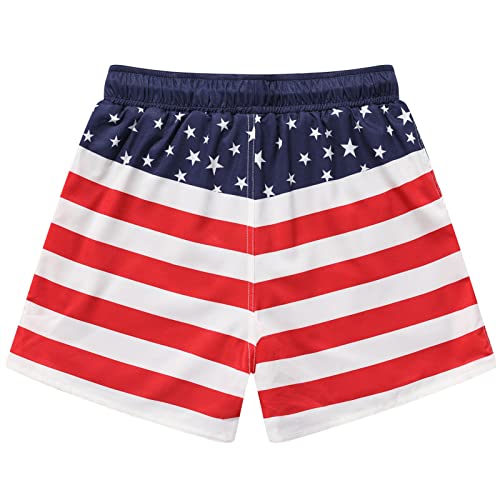 Meriabny Boys Swim Trunks Size 8 Red White Navy American Flag Swim Shorts Kids Quick Dry Swimsuit With Compression Liner For Swimming #TOP1