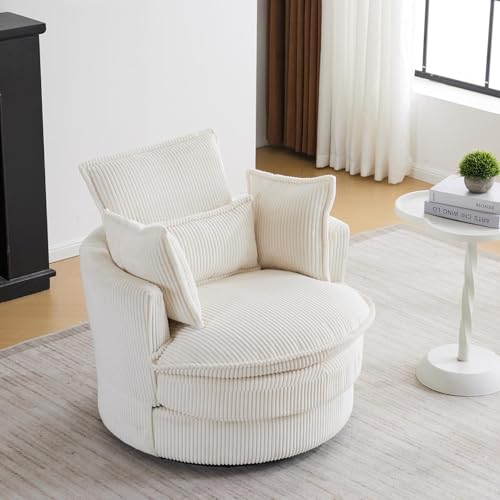 Sillón redondo plegable de tela beige miniatura 1