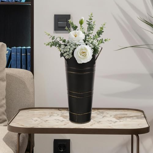 Baluue Flower Bucket Vase with Handles 10.03 X 5.11 X 4.33 in Retro Flower Arrangement Bucket Metal Container for Home Tabletop Balcony Fence Garden Floral Vase by Baluue - Used condition - Image 3