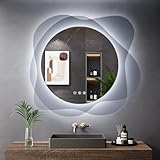 Badezimmer Spiegel mit Beleuchtung, LED Spiegel Asymmetrisch, Badezimmerspiegel...