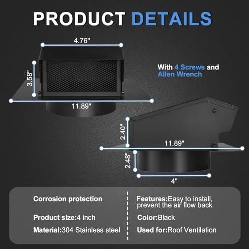 Yueidung Removable Roof Vents Cap 4 Inch, Roof Vents For Houses Galvanized Steel Bathroom Kitchen Roof Exhaust Dryer Vent thumb #1