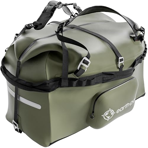 Earth Pak Waterproof Duffel Bag - Large Dry Bag, 1680D TPU, Heavy Duty, Camping & Marine Dry Bag, 8x8 Popout Pocket, Forest Green, 70L