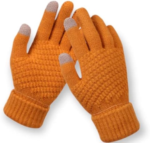 Acrylic winter Magic touch screen gloves stretch knitted wool mittens for men women. (Mustard yellow) One Size