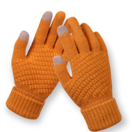 Acrylic Winter Magic Touch Screen Gloves Stretch Knitted Wool Mittens For Men Women. (Mustard Yellow) One Size #TOP4