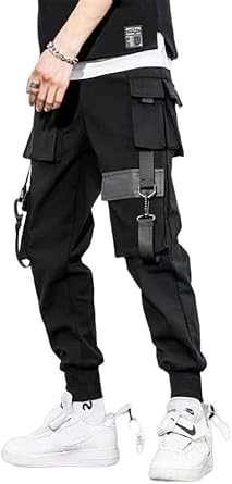 Astellarie Mens Casual Jogger Elastic Waist Pants Streetwear Hip Hop Cargo Pants with Multi Pockets