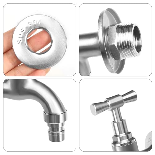 Kran odpływowy 1/2", przyłącze z adapterem 3/4", kran ogrodowy, montowany na ścianie, stal nierdzewna 304, zawór odpływowy z pokrywą ścienną
