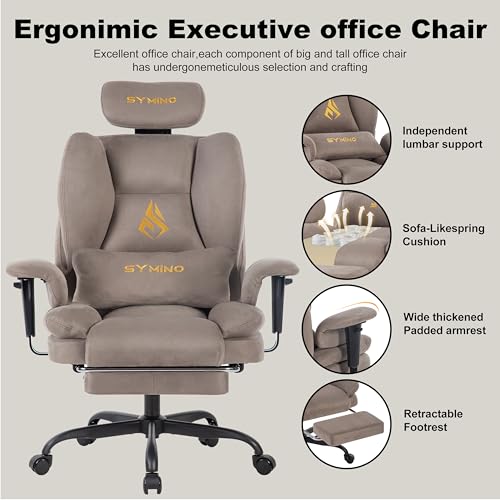Image of Symino Gaming Chair with Foot Rest, Unique Up /Down Armrests, Twill Fabric Ergonomic High Back Chair, 155 Recline Solid Color Computer Desk Chair, Light Coffee