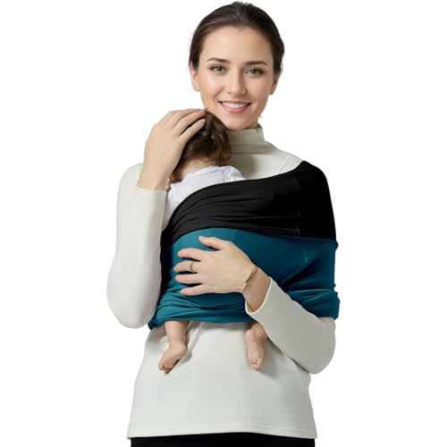 Shiaon Baby Wrap Carrier, Lightweight Baby Wearing Wraps for Newborn and Infant, Soft Swaddle Holder Carrier, Cozy Baby Sling 7-35 lbs Black+Blue