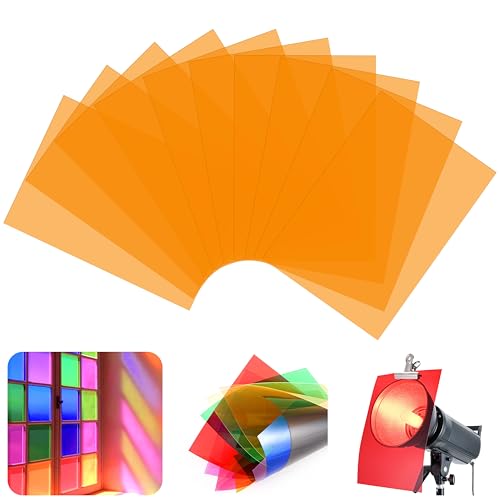 Image of 10 Pack Gel Light Filter Sheets, A4 Size Transparency Colored Plastic Sheets,Light Gel Filters for Photography Studio Lighting, Stage LED Lights,Headlight Film (Orange)