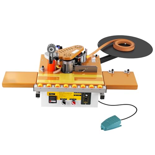 YUCHENGTECH Encoladora de Cantos Portátil Encoladora de Cantos con Rompecintas Automática,Control de Velocidad 2-6m/min Encolado de doble cara Ancho 10-60mm para Madera Contrachapada/PVC/ABS