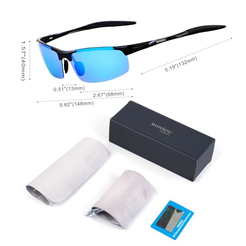 Image of RONSOU Mens Sunglasses Polarized Sport UV Protection Ultralight Al Mg Sunglasses for Men Fishing Driving Golf