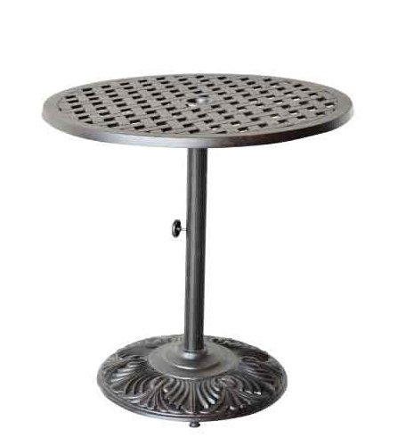 Palm Tree Outdoor Patio 3Pc Set Pedestal Bar Table 30" Dark Bronze Cast Aluminum, Walnut Cushions #TOP4