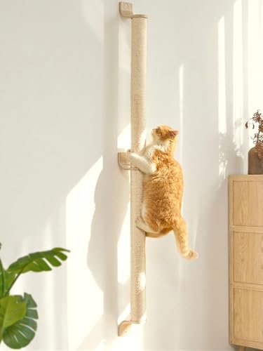 FUKUMARU Cat Wall Scratcher, 60" Tall Wall Mounted Kitten Scratching Post, Sturdy Sisal Climbing Tree for Indoor Large Cats