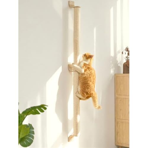 FUKUMARU Cat Wall Scratcher, 60" Tall Wall Mounted Kitten Scratching Post, Sturdy Sisal Climbing Tree for Indoor Large Cats 60 inch