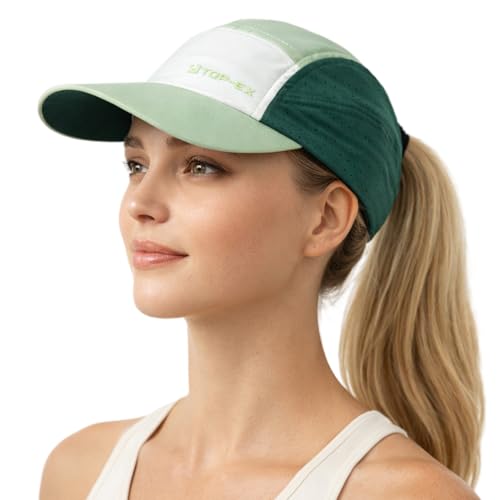 TOP-EX Running Cap for Women Ponytail Baseball Hats Breathable Cooling UV Protection UPF50+ SPF Lightweight Adjustable Outdoor Sports Summer Green Medium Large M L