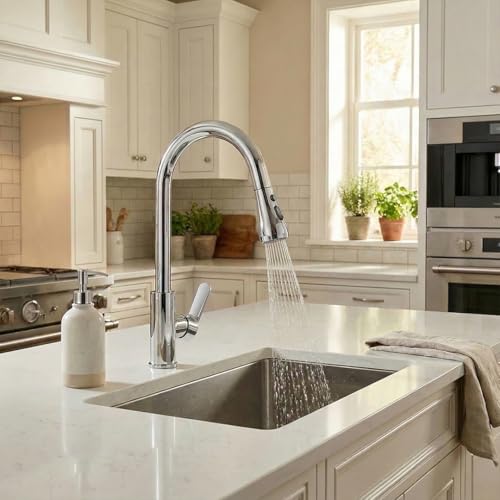 Image of ARQUIN Pull Down Kitchen Faucet 304SS Kitchen Sink Tap Faucet- Hot and Cold with 360 Swivel Deck Mounted Dual Spray Kitchen Tap for Home Sink (Waterfall Pullout Sink Mixer Silver)