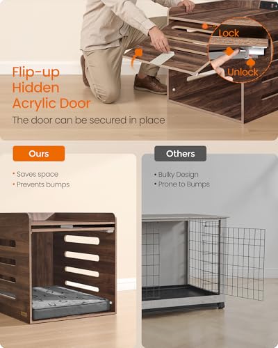 Feandrea Modern Dog Crate Furniture with Flip-Up Hidden Door, Charging Station, Dog Kennel House Indoor for Pets up to 45 lb, Pet Side End Table Cage, Natural Walnut UPOC002KE01S - Image 6