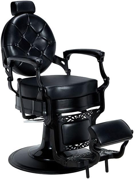 Genérico Sillón Clásico de Barbero hidráulico Estilo Vintage con reposapies Integrado Modelo Check Negro