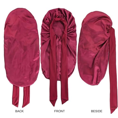 Bonnet de sommeil long en satin élastique pour cheveux bouclés - 3