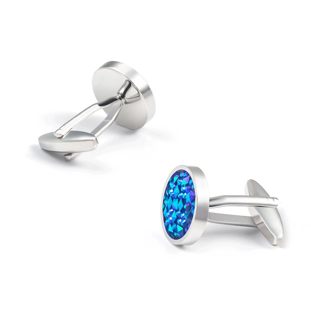 Gemelos de Camisa Francesa para Hombre con diseño Redondo de Metal triturado, Cristal de Diamante y circonita, con Clavos para Las Mangas.