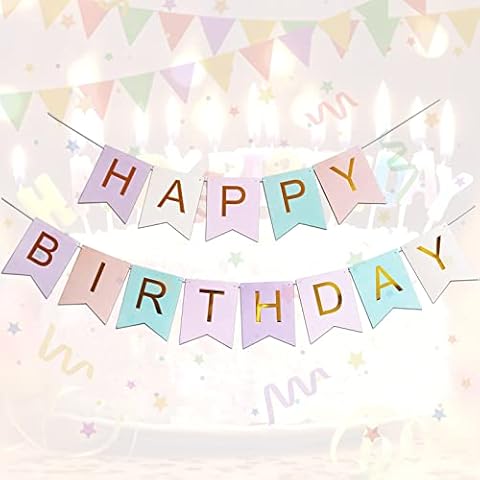 Happy Birthday Banner,Birthday Backdrop decorations,Reusable Pastel Color Birthday Bunting Flag Garlands, Garden Birthday Party Bunting for Women Girls Boys Birthday Party Decorations Supplies Cover