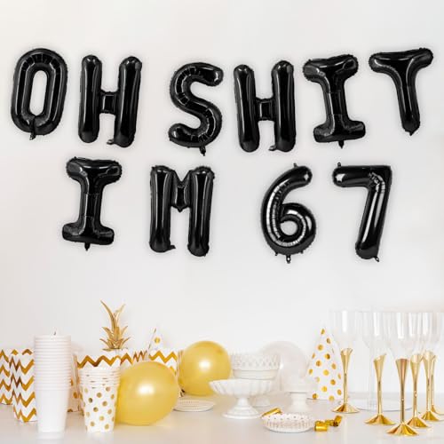 Image of Oh I'm 67! Latex Balloons 16 Inch Black Hallo Sixty Seven Cheers to 67 Years Old Theme Decor for Man Woman Happy 67th Birthday Party Photo Studio Prop Flag Decorations Favors Supplies