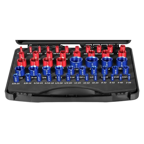 Dcfbkl Juego de 50 medidores métricos de rosca de tamaño estándar, construcción de aluminio, codificados por colores con organizadores, caja de rosca, juego de medidores con organizadores de