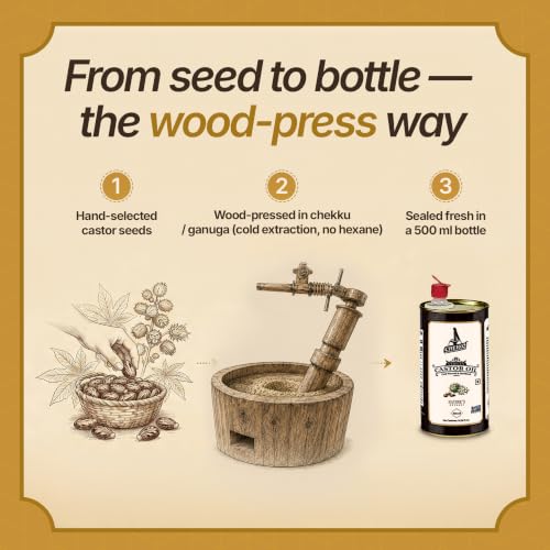 Image of Chekko Cold Pressed Castor Oil Edible (Arandi) 500ml | 100% Pure & Natural Wood Pressed Virgin Castor Oil for Hair & Skin Care, Body Massage | Moisturization & Wellness For Men & Women
